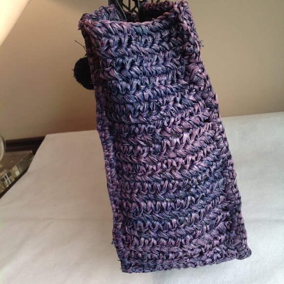 Loeffler Randall Blue Purple Ombre Straw Travel Tote Bag w/ Tassels - Picture 6 of 16